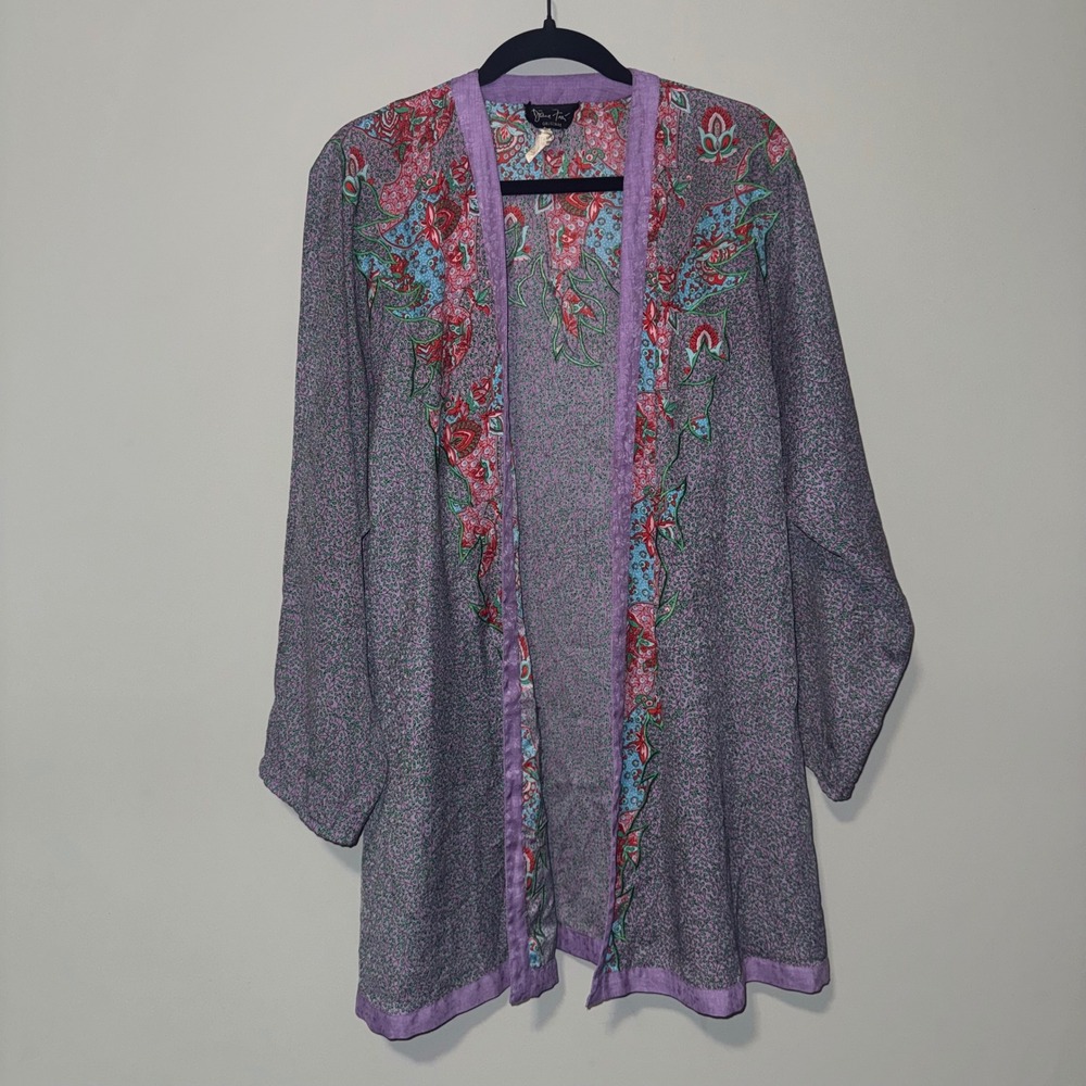 Diane Freis Original Purple‎ Floral Paisley Embroidered Open Front Duster Jacket